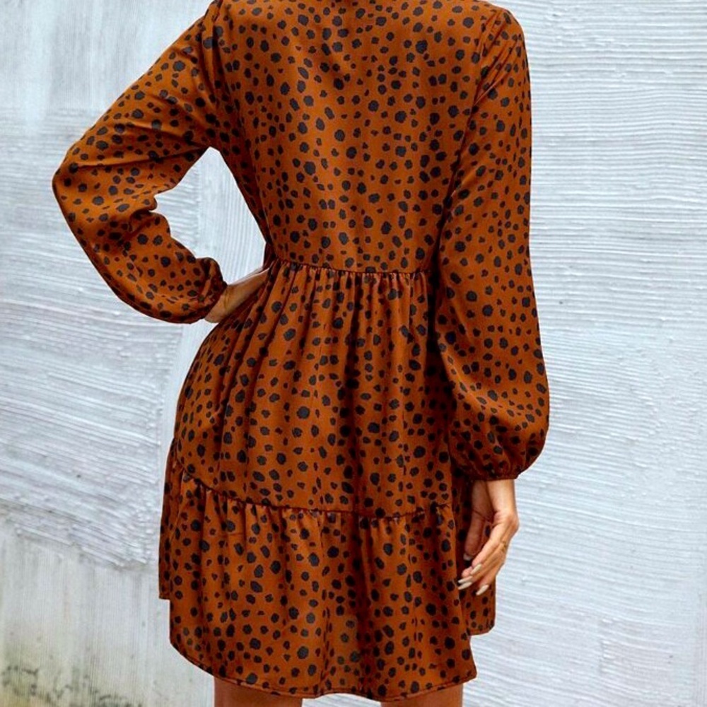 SHEIN size Large orange and black polka dot dress, long sleeve, button up front